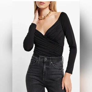 Express Body Contour Compression Silky Long Sleeve Wrap Top